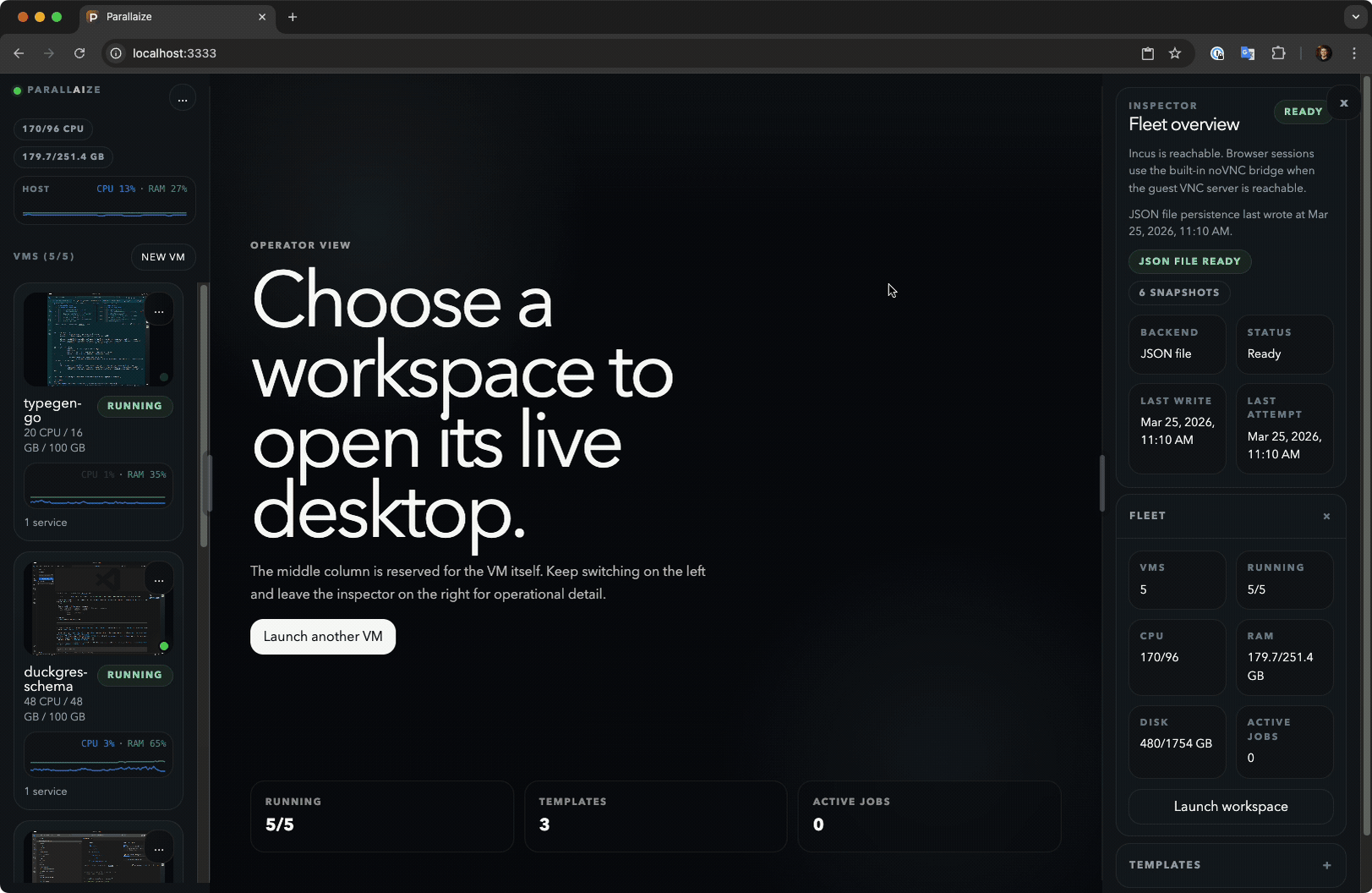 Screencast of the Parallaize control plane running isolated browser workspaces.